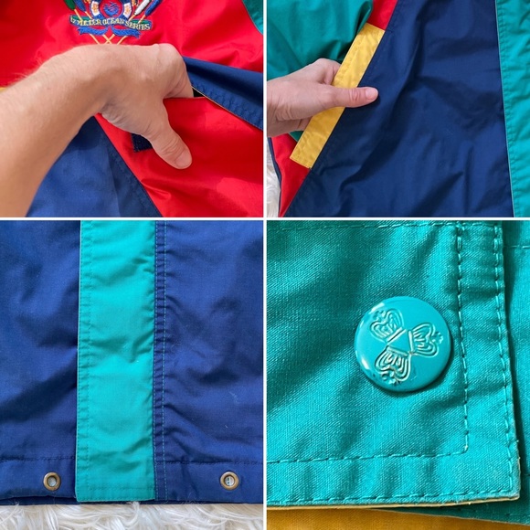 EUC vintage colour block windbreaker full-zip jacket with hidden hoodie, Size L - Picture 9 of 15